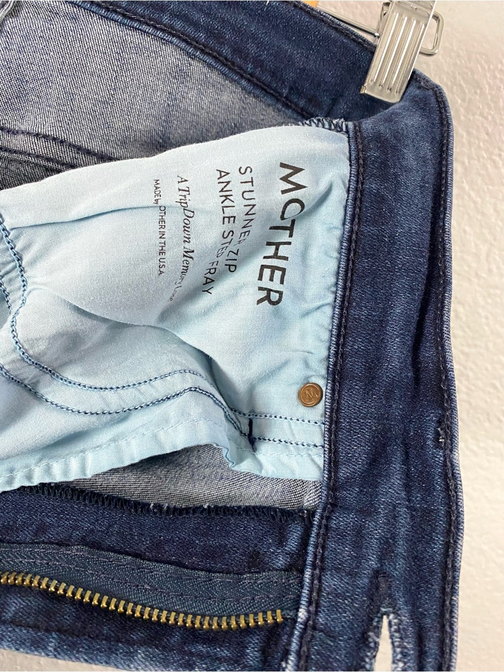 MOTHER Stunner Ankle Step Fray Jeans 28 Dark A Trip Down Memory Lane Slim Crop - Picture 13 of 15